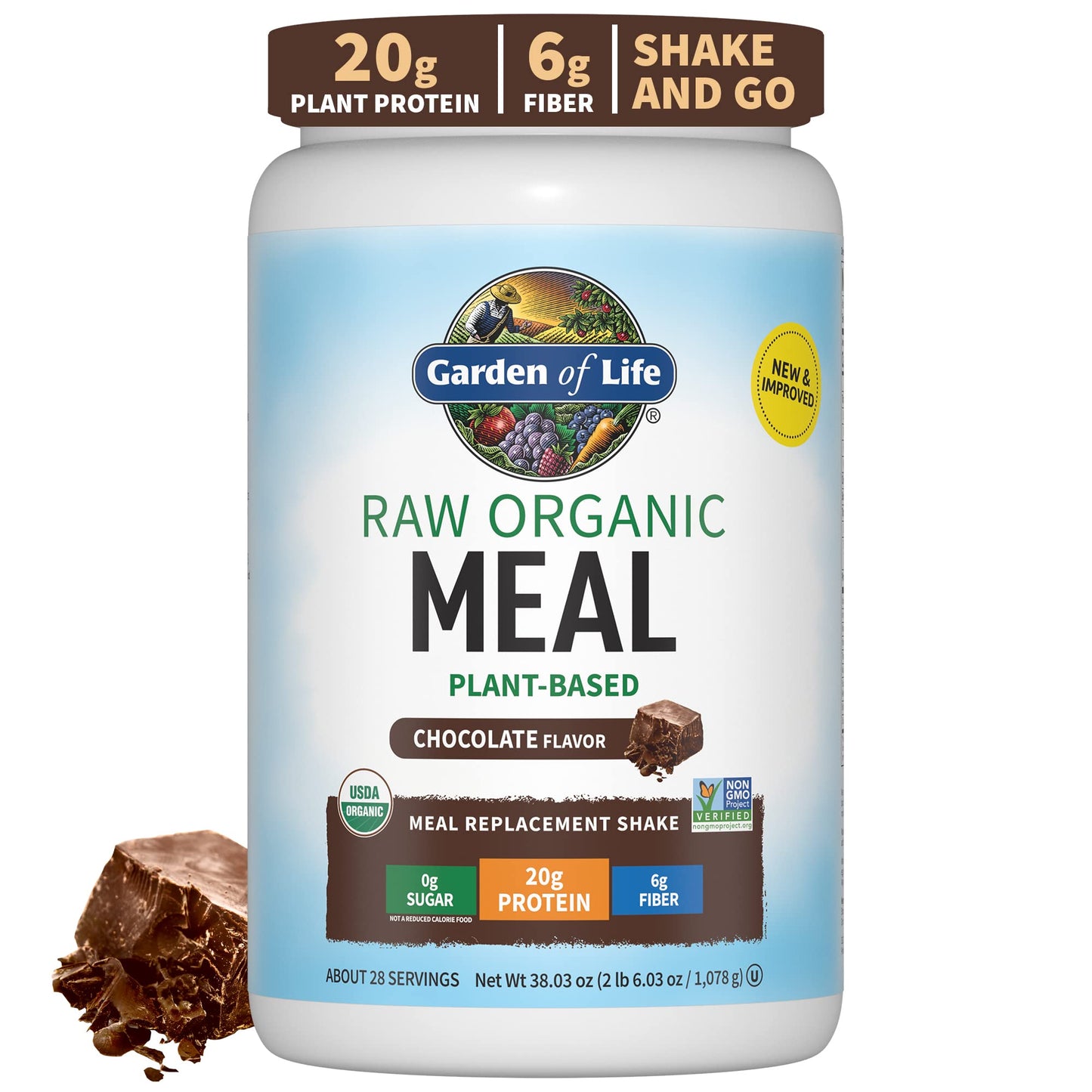 Garden of Life Organic Meal Replacement Shake - Chocolate, Vegan Protein Powder, 28 Servings, 2.38 lb, Model 101816