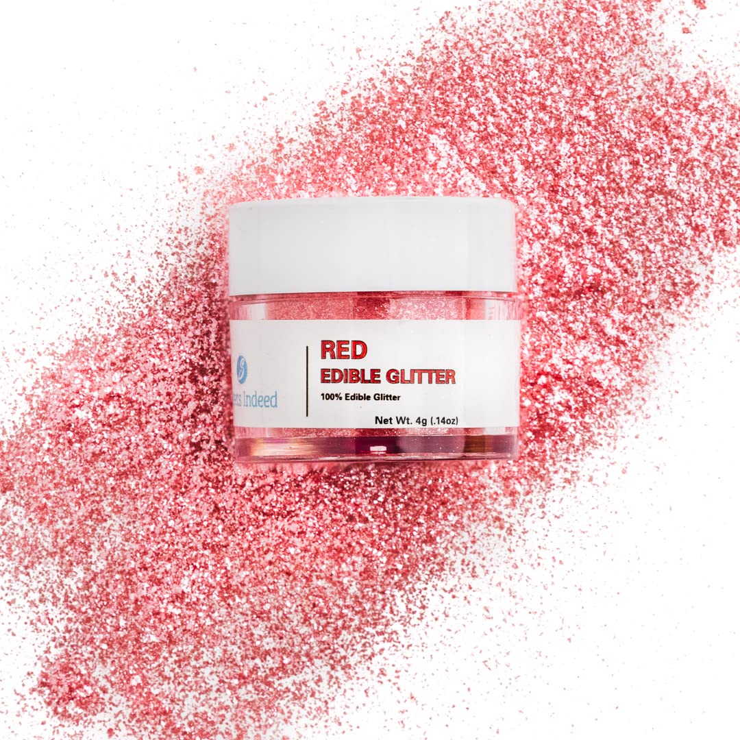 Sweets Indeed Red Edible Glitter - Valentines Day Food-Grade Drink & Baking Shimmer For Mixed Flavors  Beverages  Cakes & Desserts - 4 Gram Jar
