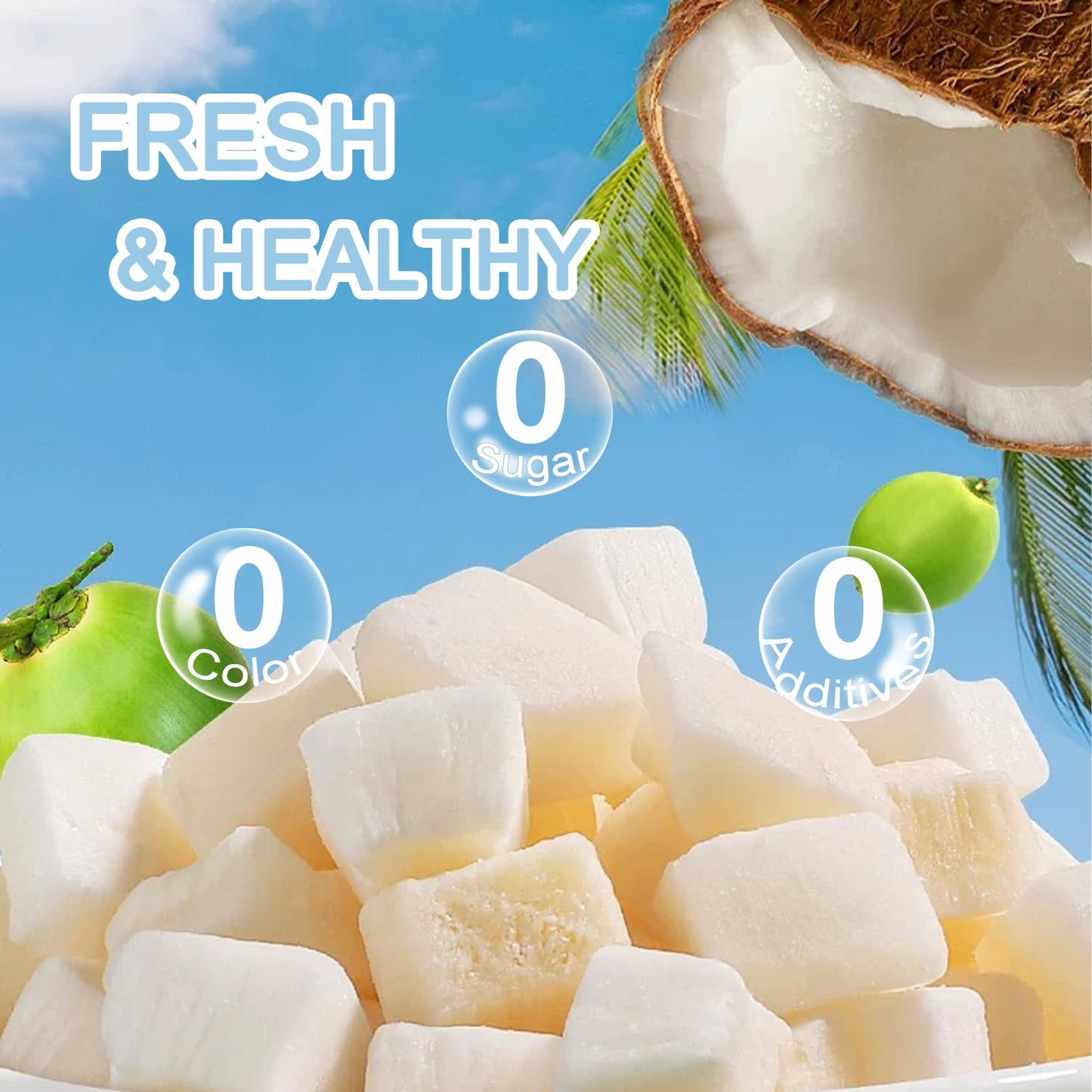 Generic Dried Coconut Chunks, Unsweetened Crunchy Coconut Strips, 7oz, Vegan, No Additives, Resealable Bag