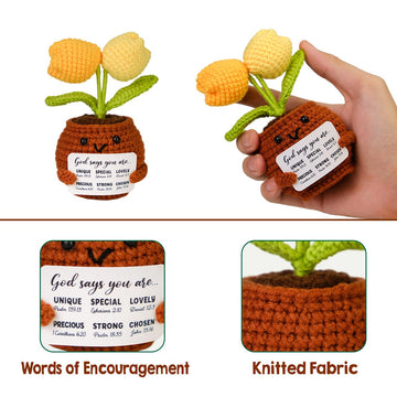 Cute Positive Crochet Tulips, Gifts For Women, Mom, Nana, Grandma, Teacher On Birthday, Mother Day, Meaningful Gift For Mother I