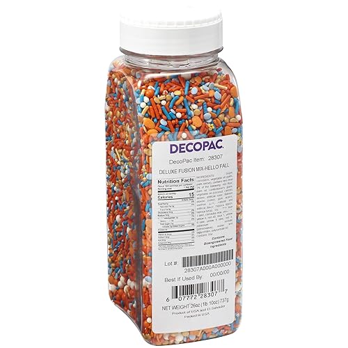 Decopac Fall Deluxe Fusion Mix Candy Sprinkles, 26Oz, Fancy Sprinkles In Handheld Container, Edible Sprinkles For Celebration Cakes, Cupcakes, Cookies And Donuts