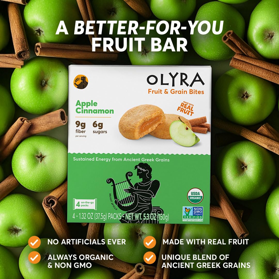 Olyra Organic Soft Baked Fruit Bars - Apple Cinnamon - High Fiber Snack - Pack of 12 - Brown