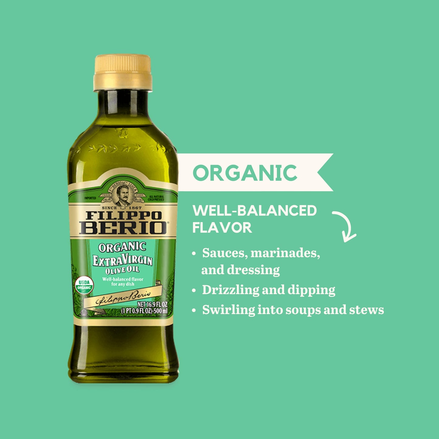 Filippo Berio Organic Extra Virgin Olive Oil, 16.9 Ounce Rpet Bottle