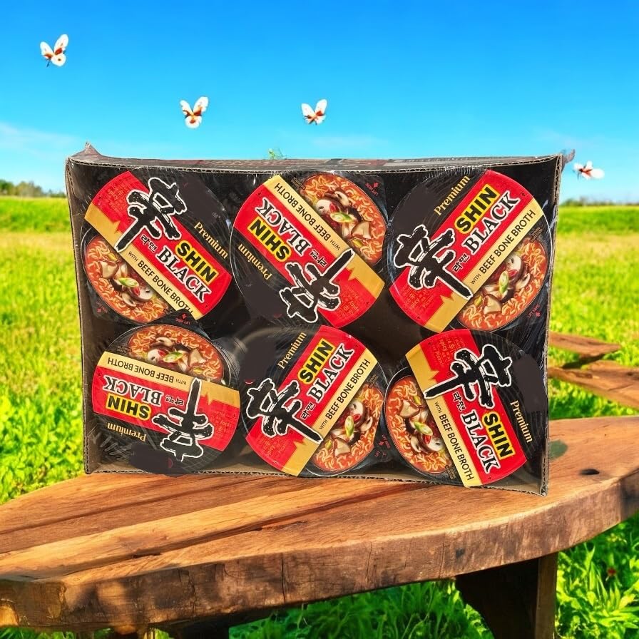 Case Set - Black Shin Korean Ramen Instant Noodles - 6 Ly Mi Han Quoc Black Shin - 3.56 Oz Per Cup X 6 Cups Per Order - Made In