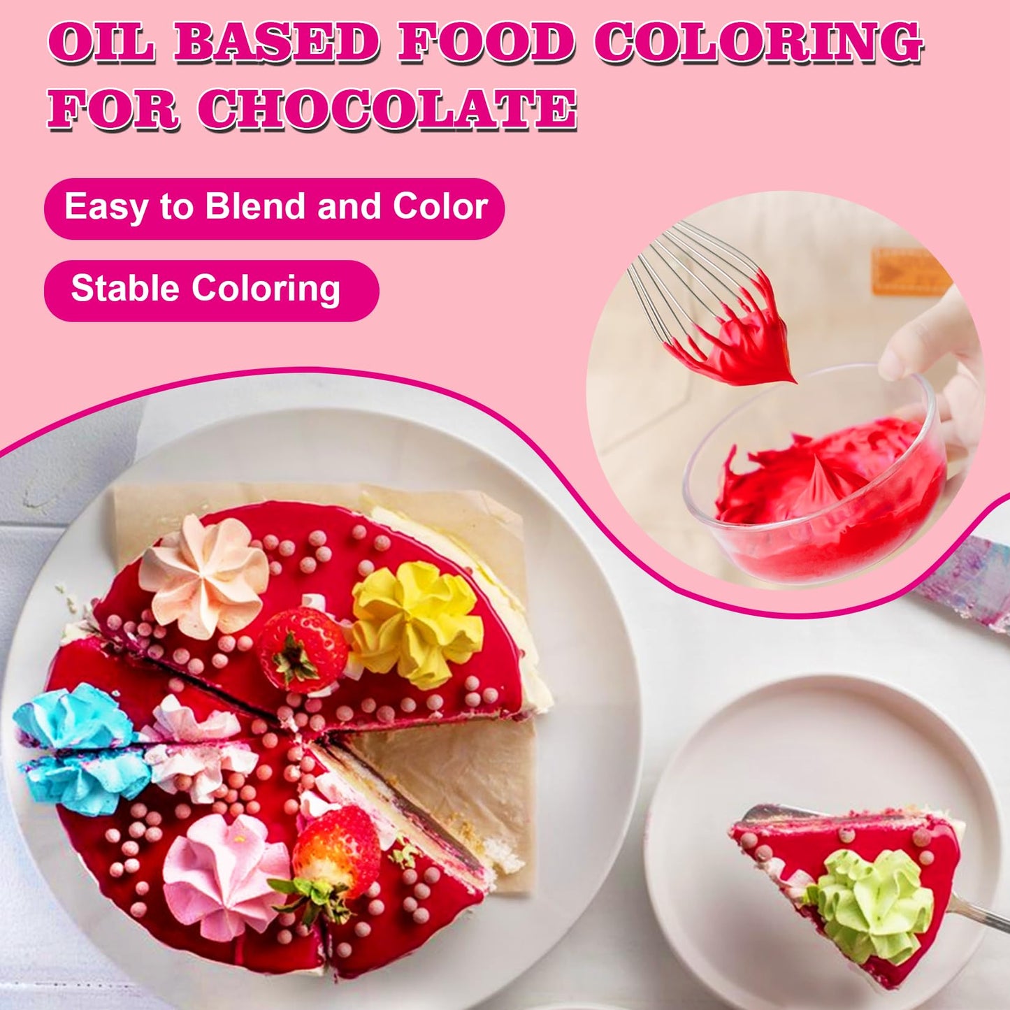 Togcolr 24 Color Oil Based Food Coloring Set, 0.35 Fl Oz Bottles, Concentrated for Chocolate Melts and Candy, Red
