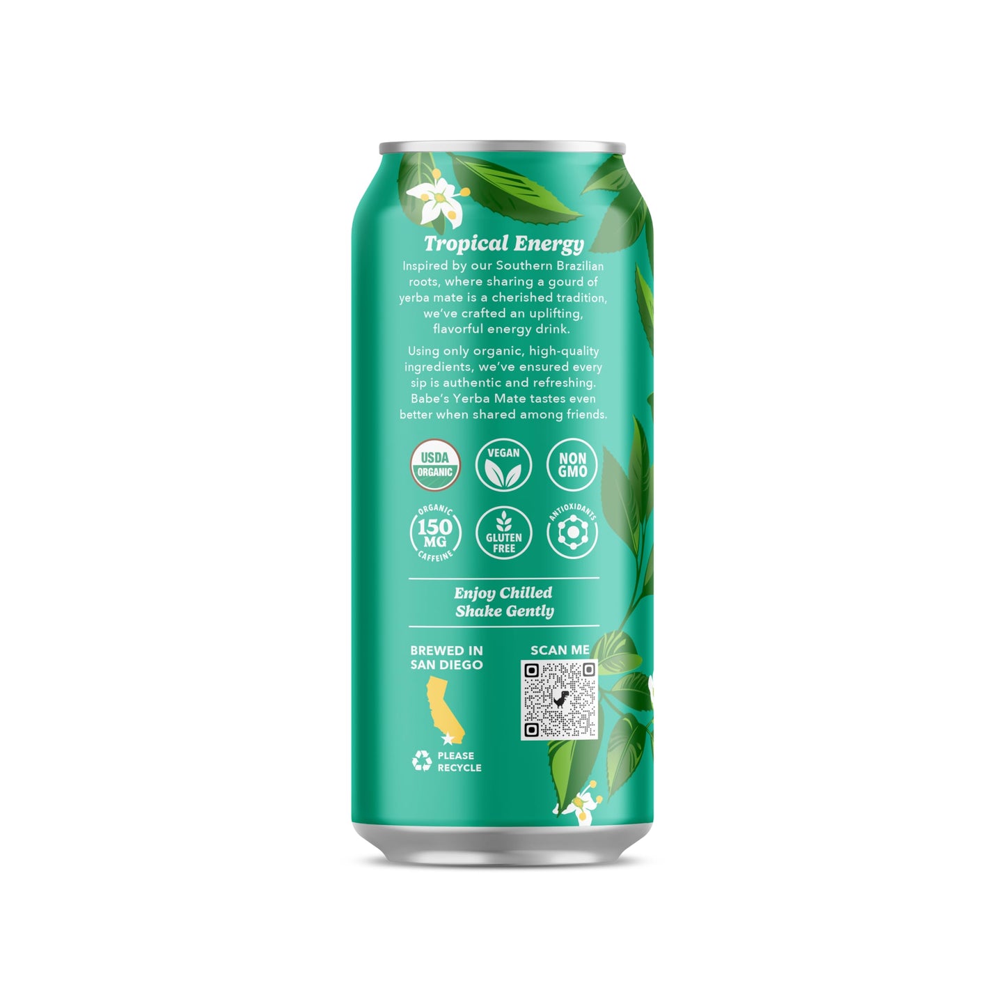 Babe Beverages Organic Yerba Mate Energy Drinks - 150mg Caffeine, Pineapple Mint Flavor, 12 x 16oz Cans