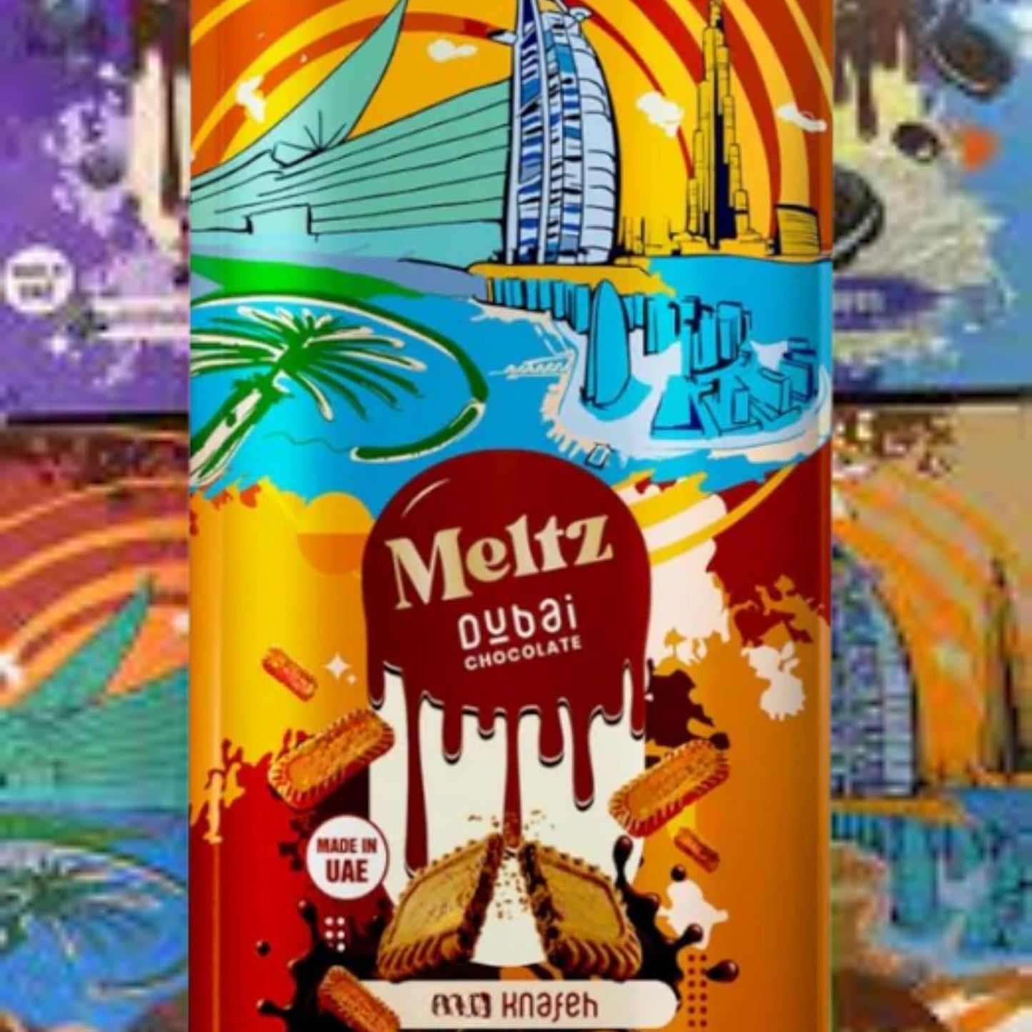 Meltz Chocolate Lotus Bar, Premium Lotus Cream, Crispy Kataifi, 192g, Individually Wrapped, elegant Dubai Treat Box