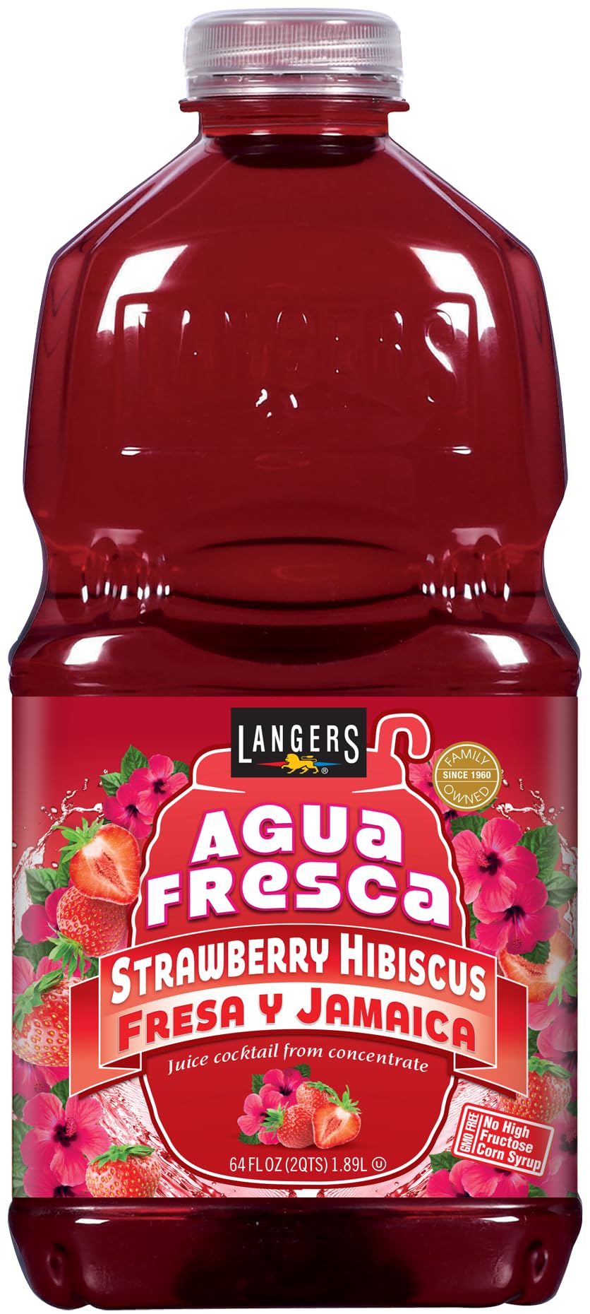 Langers Agua Fresca  Fresa y Jamaica (Strawberry Hibiscus)  64 Fl Oz (Pack of 8)