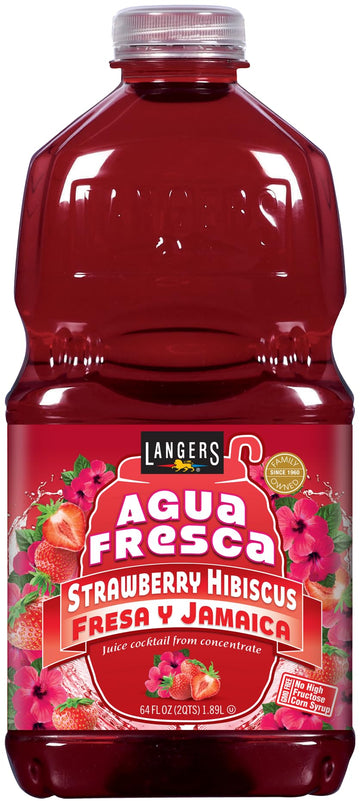 Langers Agua Fresca  Fresa y Jamaica (Strawberry Hibiscus)  64 Fl Oz (Pack of 8)