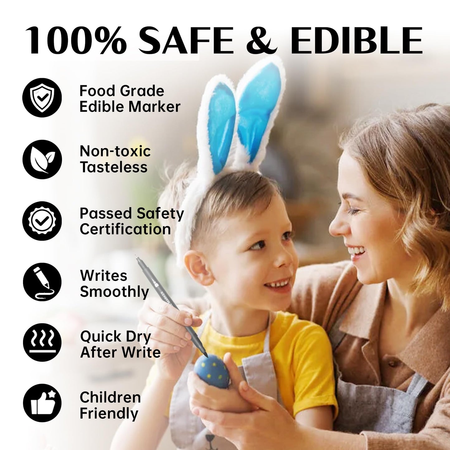 Edible Markers 3Pcs Black & White Food Coloring Pens Food Markers With Fine & Thick Tip Double Sided Edible Pens For Cookie Deco