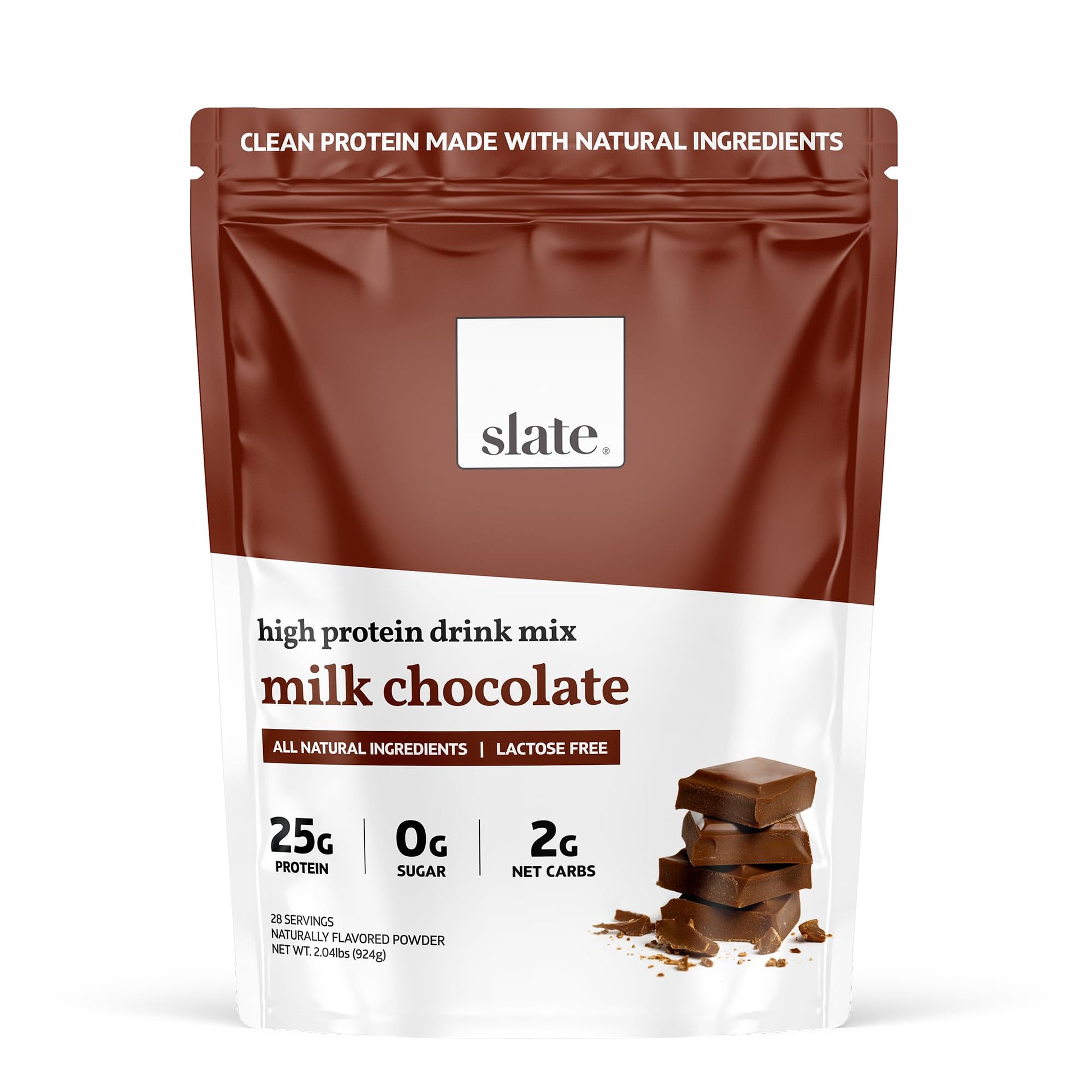 Slate Milk High Protein Drink Mix - Milk Chocolate, 28 Servings, Lactose Free, 25g Protein, 110 Calories, 2.04 lbs