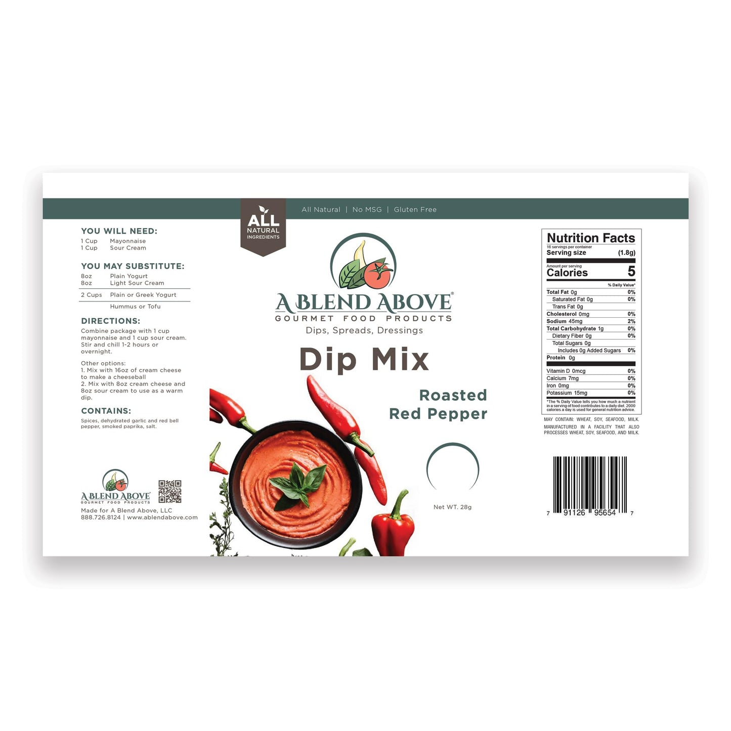 A Blend Above Roasted Red Pepper Dip Mix, Gluten-Free, Vegan, 3 Packs, 1 oz Each