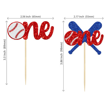 24Pcs Baseball 1St Birthday Cupcake Toppers Glitter First Birthday Baseball One Cupcake Picks Decorations For Baseball Sports Th
