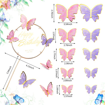 81 Pieces 3D Butterfly Cupcake Toppers Butterfly Cake Decoration Happy Birthday Cake Topper Butterfly Party Decorations Butterfl