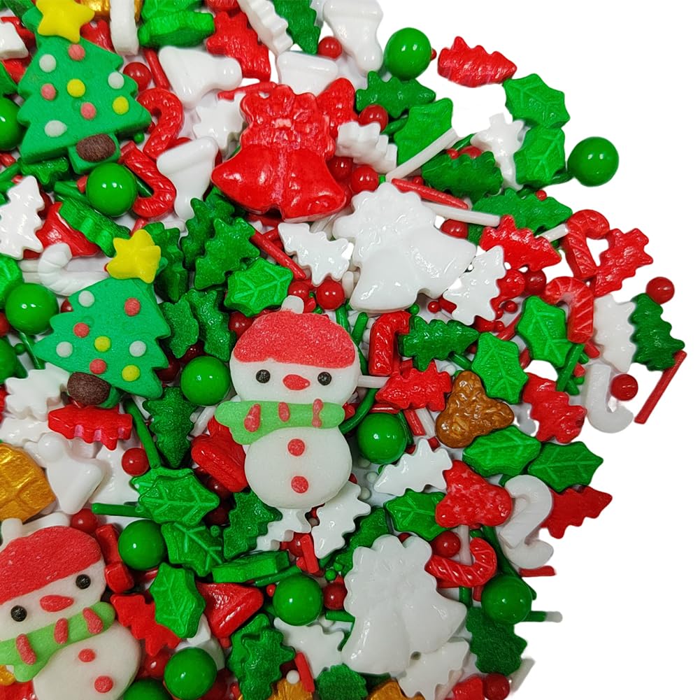 Homankit Christmas Sprinkles For Cake Decorating Edible Snowman Christmas Tree Sprinkle Mix Cake Cupcake Toppers Cookie Dessert Decorations 3.53 Ounces