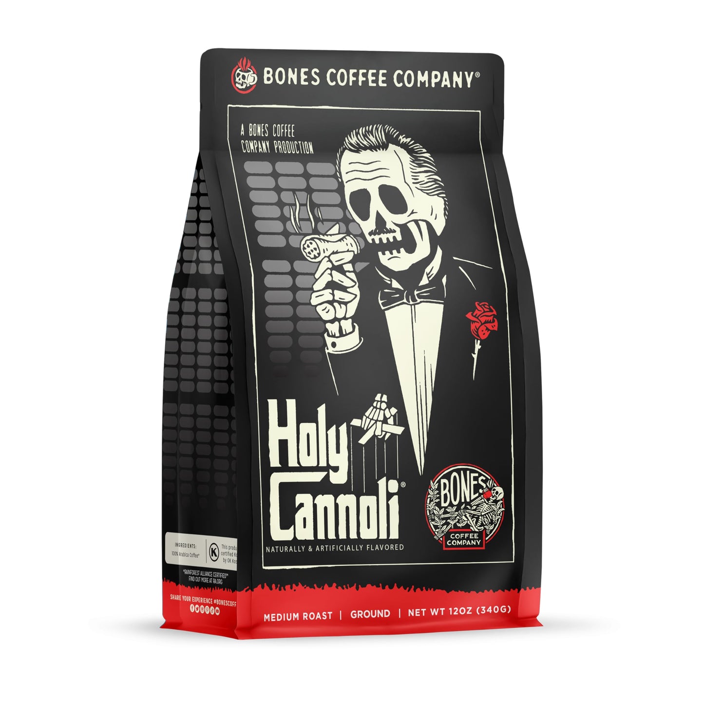 Bones Coffee Company Holy Cannoli Flavored Ground Coffee Beans Cannoli Flavor | 12 Oz Medium Roast Arabica Low Acid Coffee | Gou