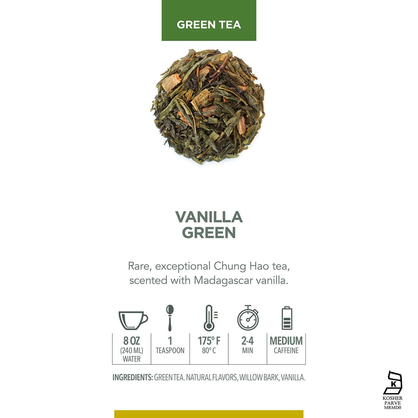 Teabloom Organic Green Tea, Vanilla Green Loose Leaf Tea, Natural Ingredients, Kosher Certified, Fresh Whole Leaf Blend In Reusable Gift Canister, 3.17 Oz/90 G Canister Makes 35-50 Cups