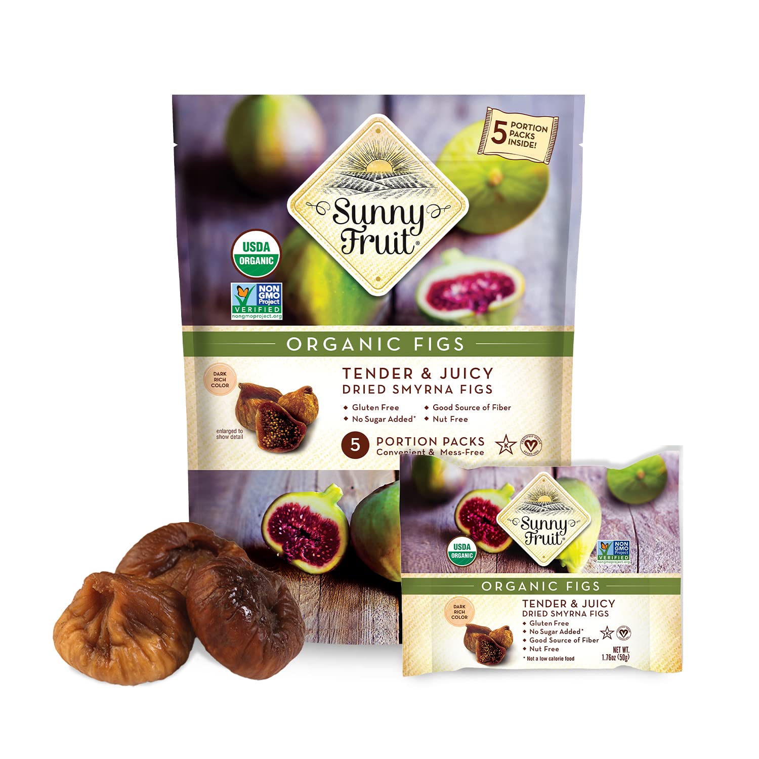 Sunny Fruit Soft Organic Turkish Dried Figs - 1 Bag (5 Individual Portion Packs) | Healthy, Convenient Snack Packs | ORGANIC, NO