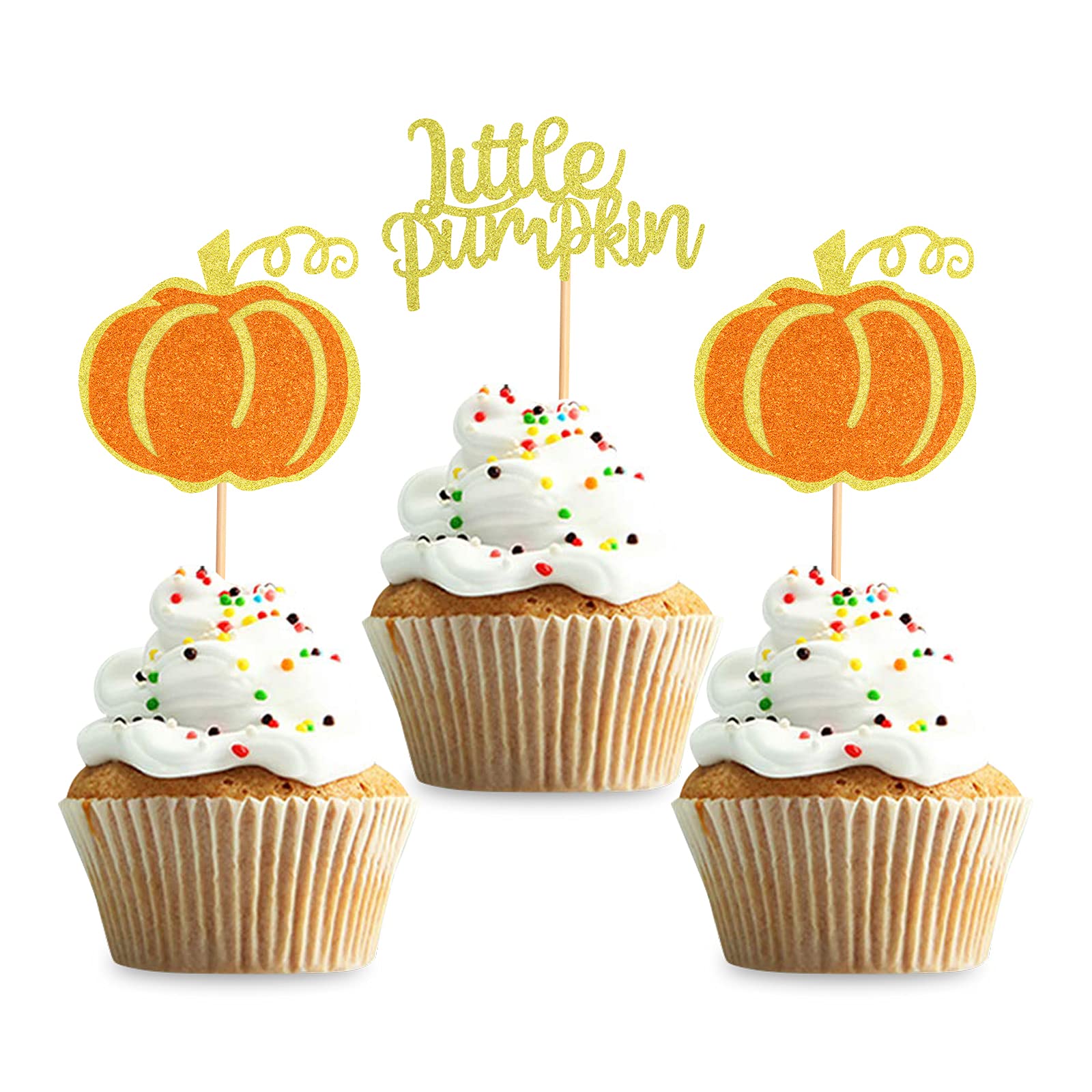 Keaziu 24 Pack Little Pumpkin Cupcake Toppers Boy Baby Shower Decorations Pumpkin Birthday Decorations Cupcake Picks Pumpkin Gen