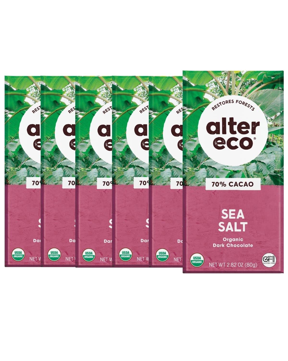 Alter Eco | Dark Chocolate Bars | Pure Dark Cocoa, Fair Trade, Organic, Non-GMO, Gluten Free (6-Pack Dark Sea Salt)