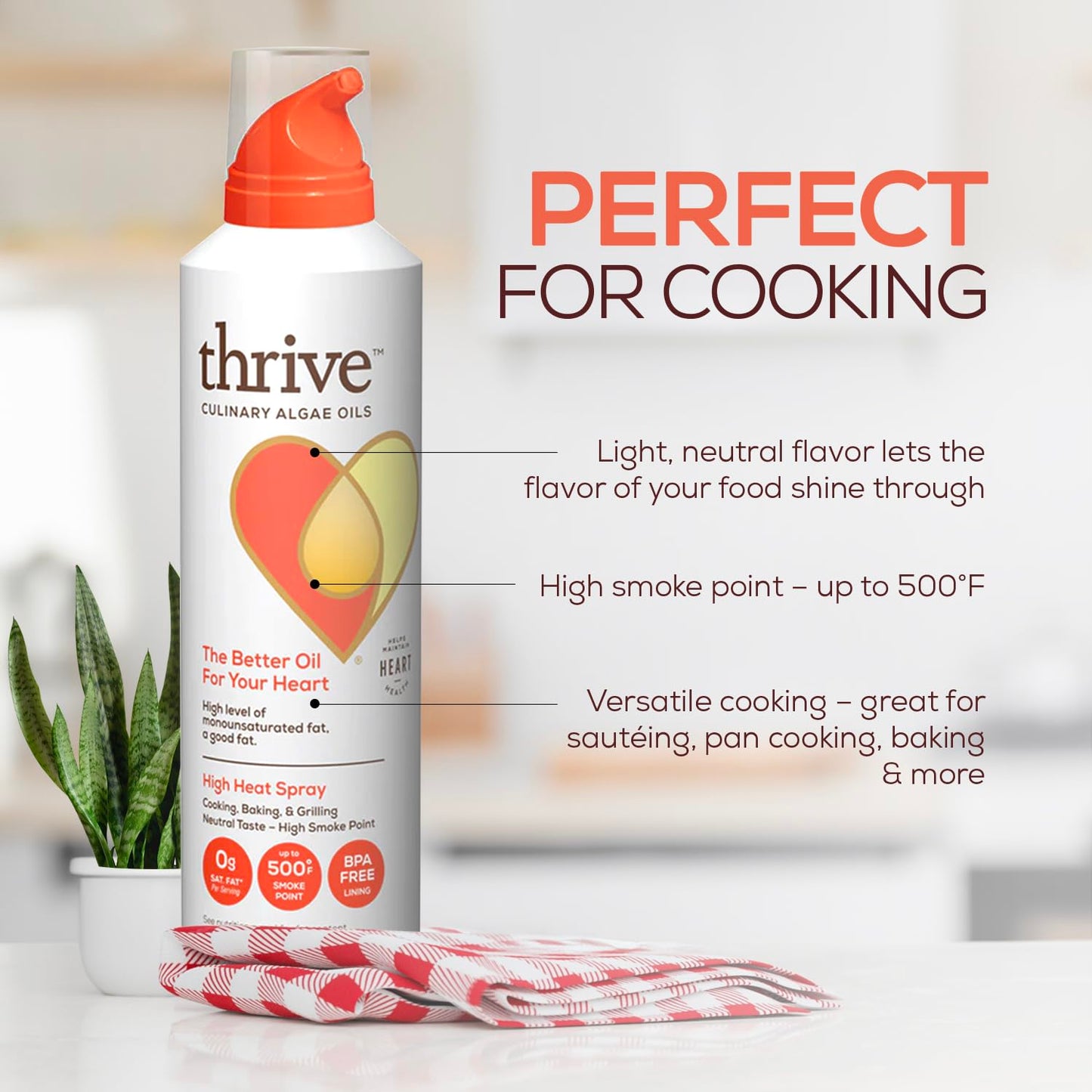 Thrive Cooking Spray - Everyday Algae Oil Culinary Blend, High Heat, 5 fl oz, Heart and Health-Conscious, Rich in Omega-9