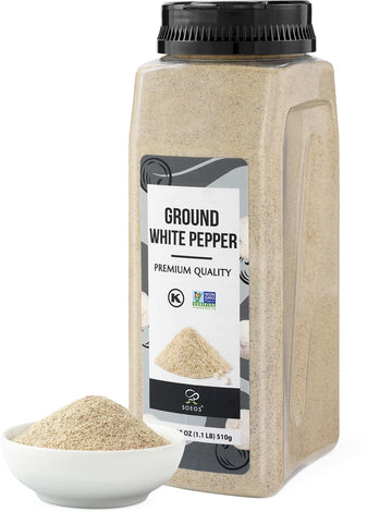 Soeos Ground White Pepper  18oz (510g)  Non-GMO  Kosher Certified  Fresh  Aromatic and All-Natural  White Peppercorns Powder  Perfect for Barbecue  Stir-Fry  Soup