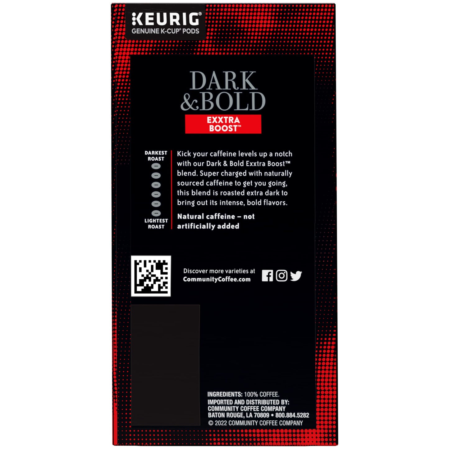 Community Coffee Dark & Bold Extra Boost Coffee Pods, Compatible with Keurig 2.0, 24 Count (Pack of 4)