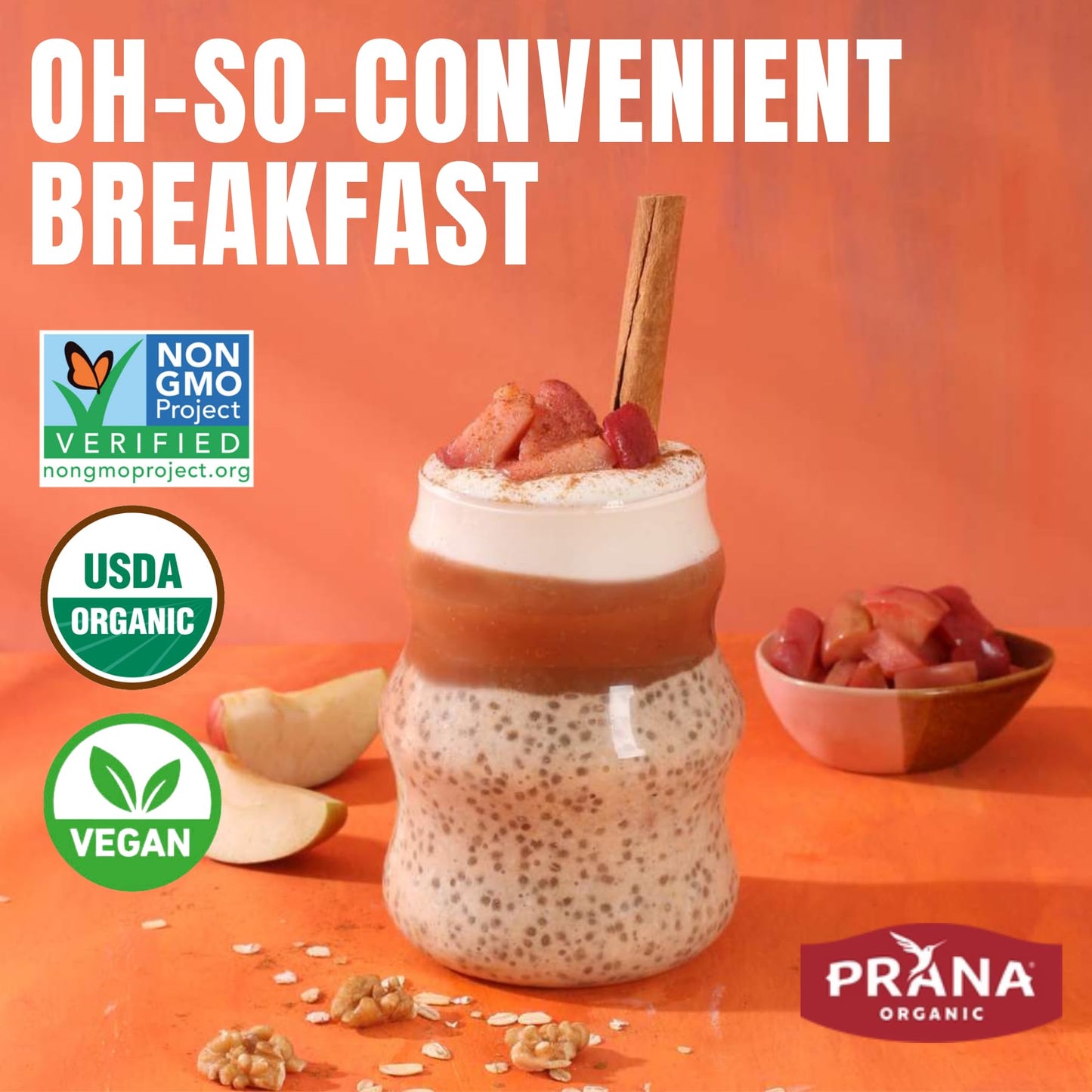 Prana Organic Overnight Chia with Oats Apple Crumble - Vegan, Non-GMO, High Fiber & Protein, Ready to Eat Breakfast, 28 oz (2 Pack)