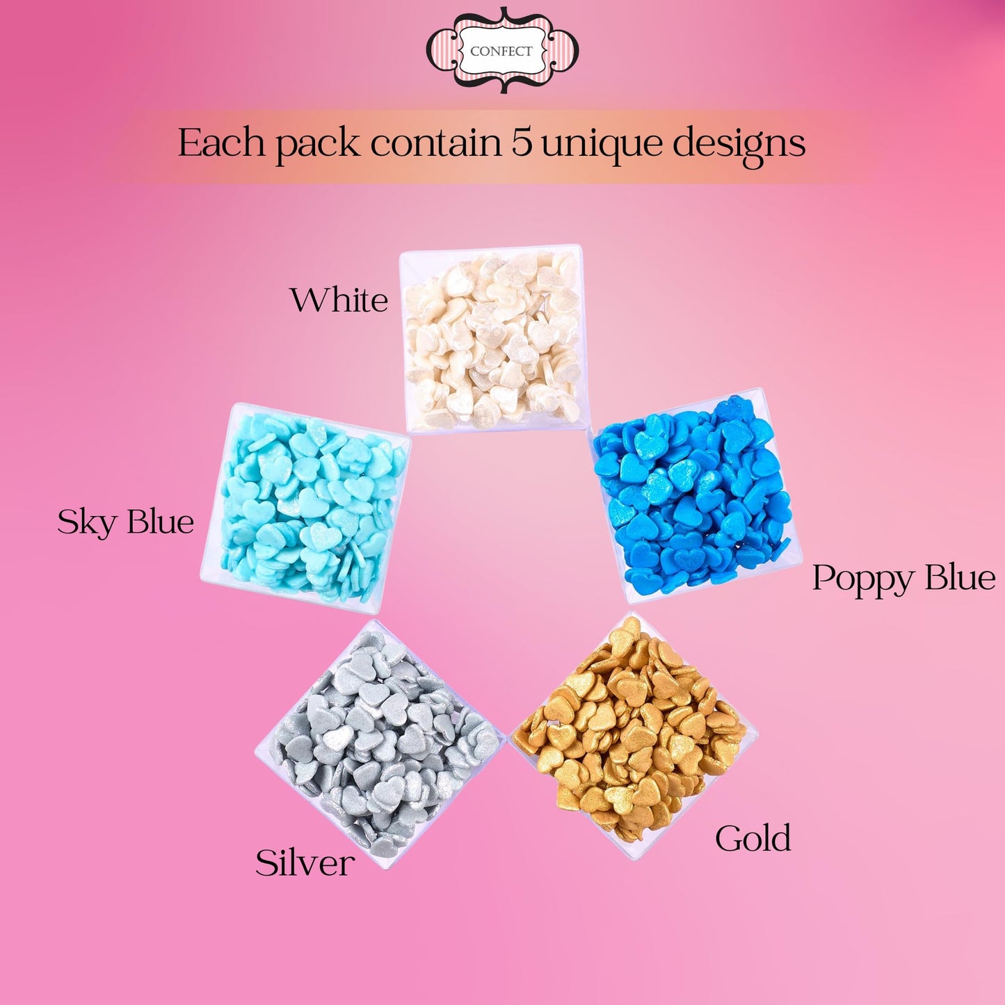 Confect Sprinkle- Blue, Gold, White & Silver Edible Sprinkle Mix | Pack Of 5 For Cakes, Cookies, Cupcakes & Baking Decor |Frozen