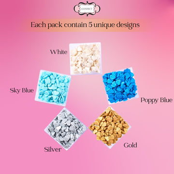 Confect Sprinkle- Blue, Gold, White & Silver Edible Sprinkle Mix | Pack Of 5 For Cakes, Cookies, Cupcakes & Baking Decor |Frozen