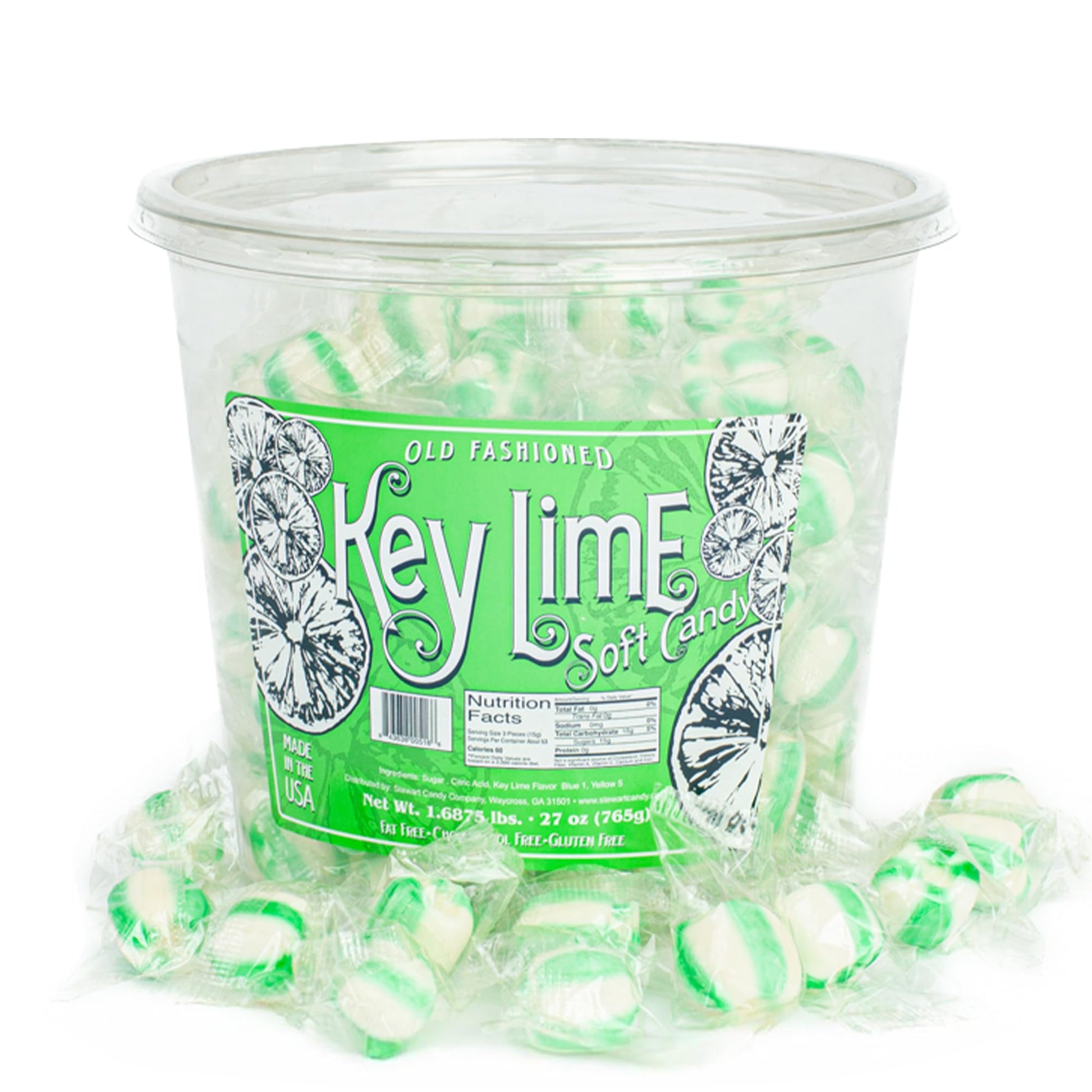 Stewart Key Lime Flavored Pure Sugar Candy Puff Balls - Fat-Free, Gluten-Free, 27oz Tub, Lime Color