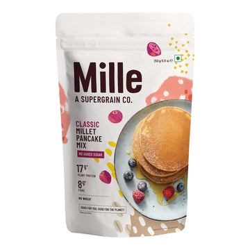 Mille Classic Millet Pancake Mix | 17G Plant Protein & 8G Fiber | No Wheat No Added Sugar | Ideal For Pancakes, Waffles, Snacks & Healthy Breakfast | 8.82 Oz (250G)