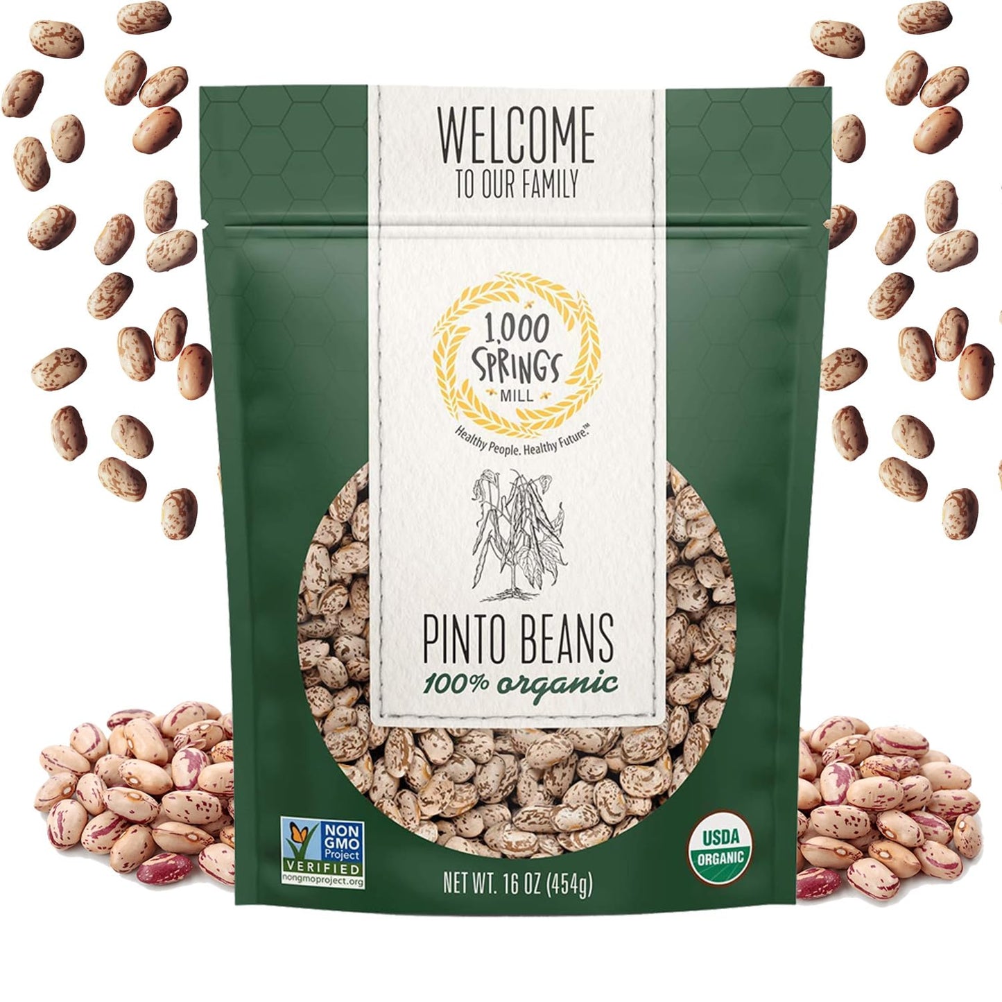 1000 Springs Mill - Organic Pinto Beans | Used For Soups, Stews, Dips, Chili, Burritos, Refried Beans And More | Bulk Dry Brown
