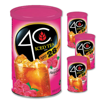 4C Powdered Drink Mix Cannisters, Raspberry Tea 3 Pack, 28 Quarts, Family Sized Cannister, Thirst Quenching & Refreshing Flavors