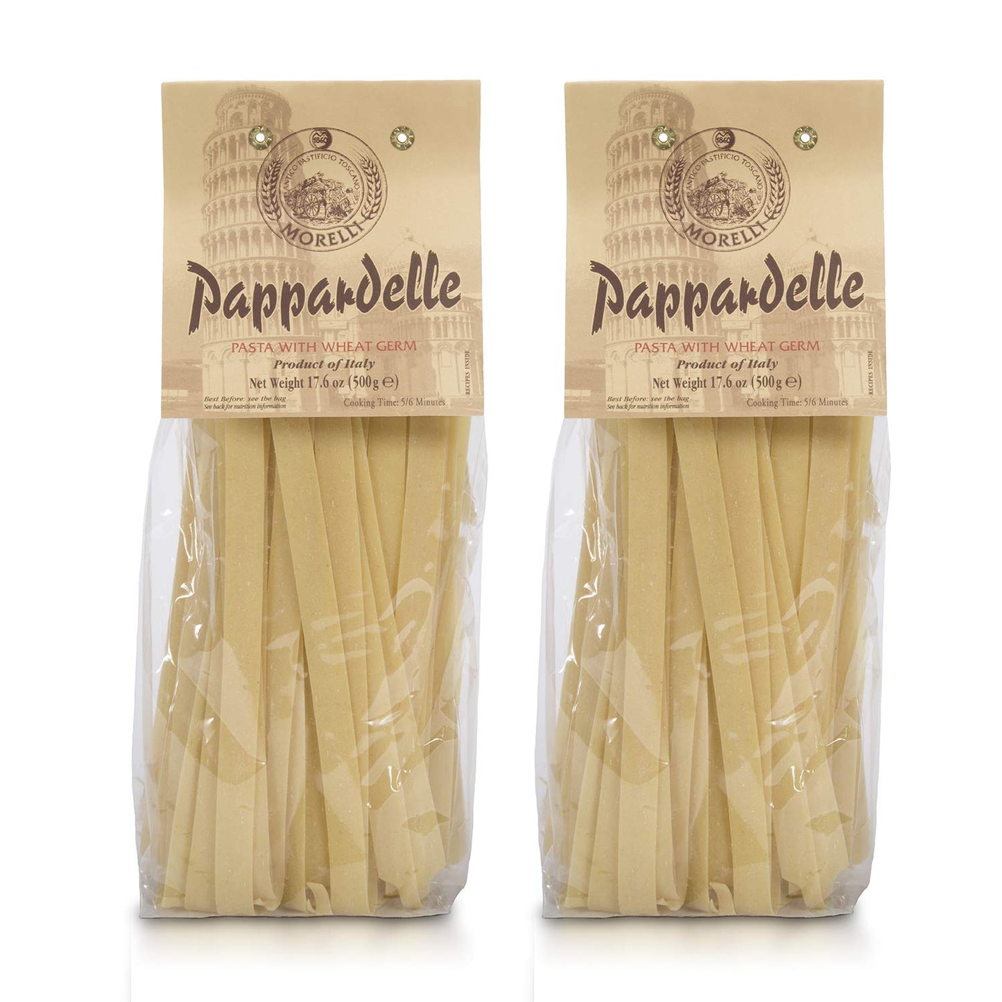 Morelli Pappardelle Pasta Noodles - Imported Italian Durum Wheat - 17.6oz (Pack of 2) - Off-white