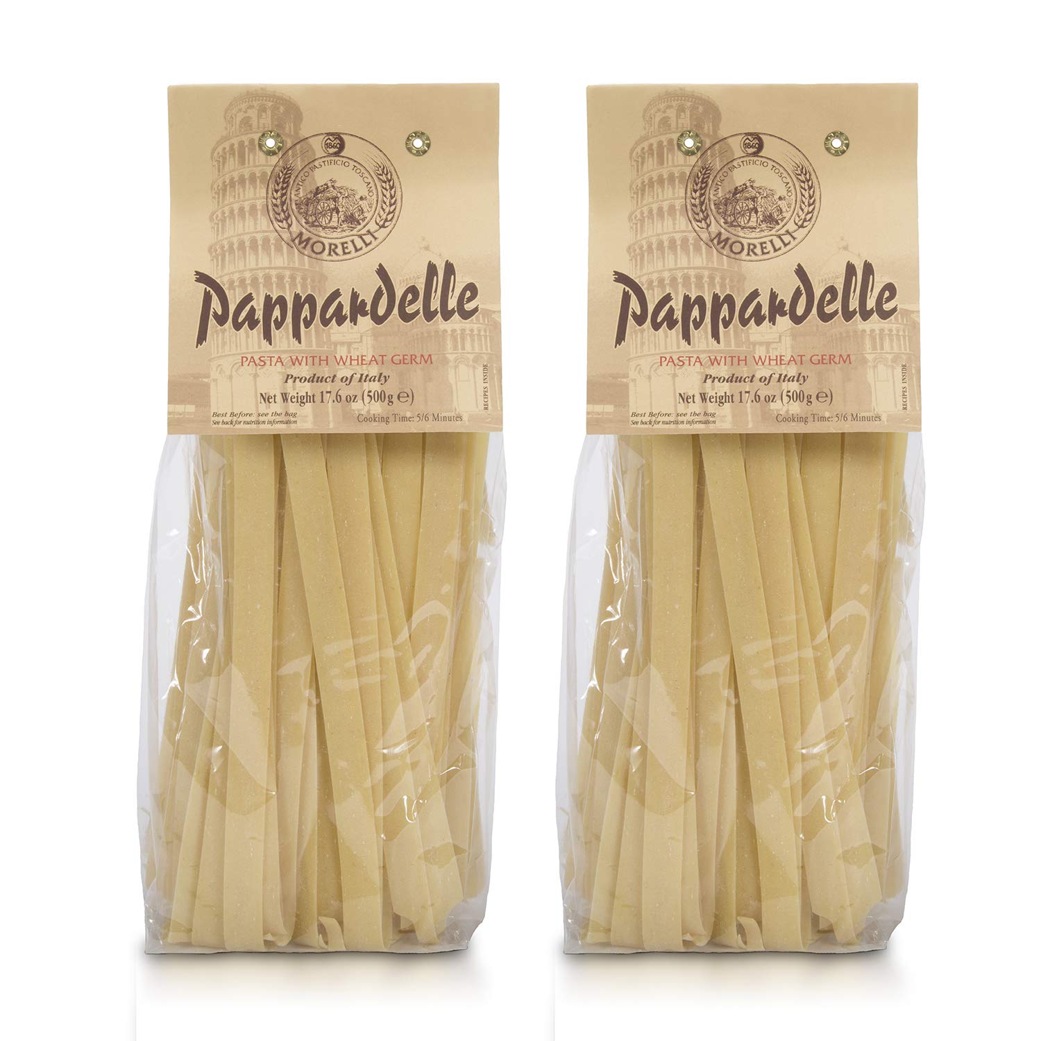 Morelli Pappardelle Pasta Noodles - Imported Italian Durum Wheat - 17.6oz (Pack of 2) - Off-white
