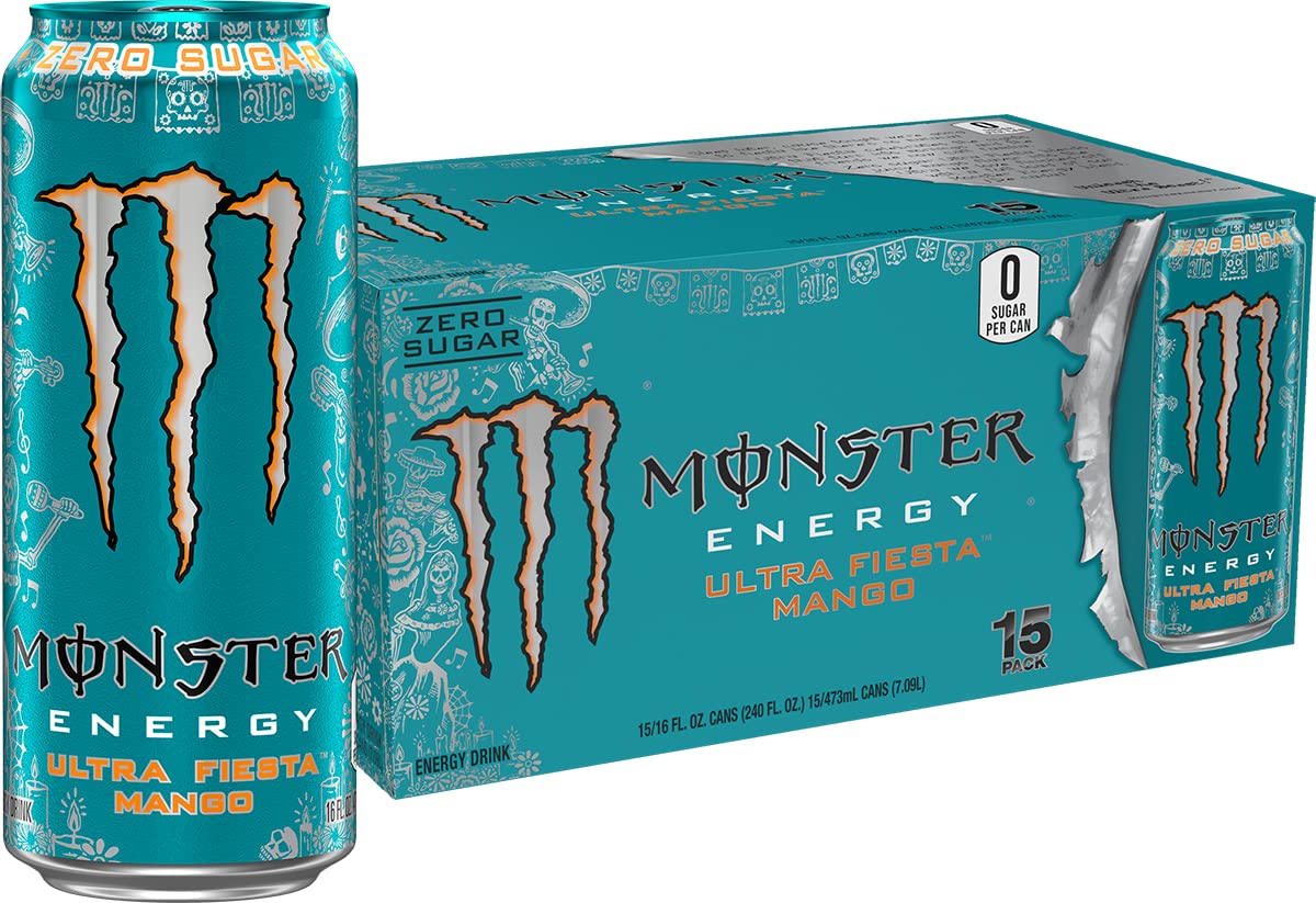 Monster Energy Ultra Fiesta Mango, Sugar Free Energy Drink, 16 Ounce (Pack Of 15)