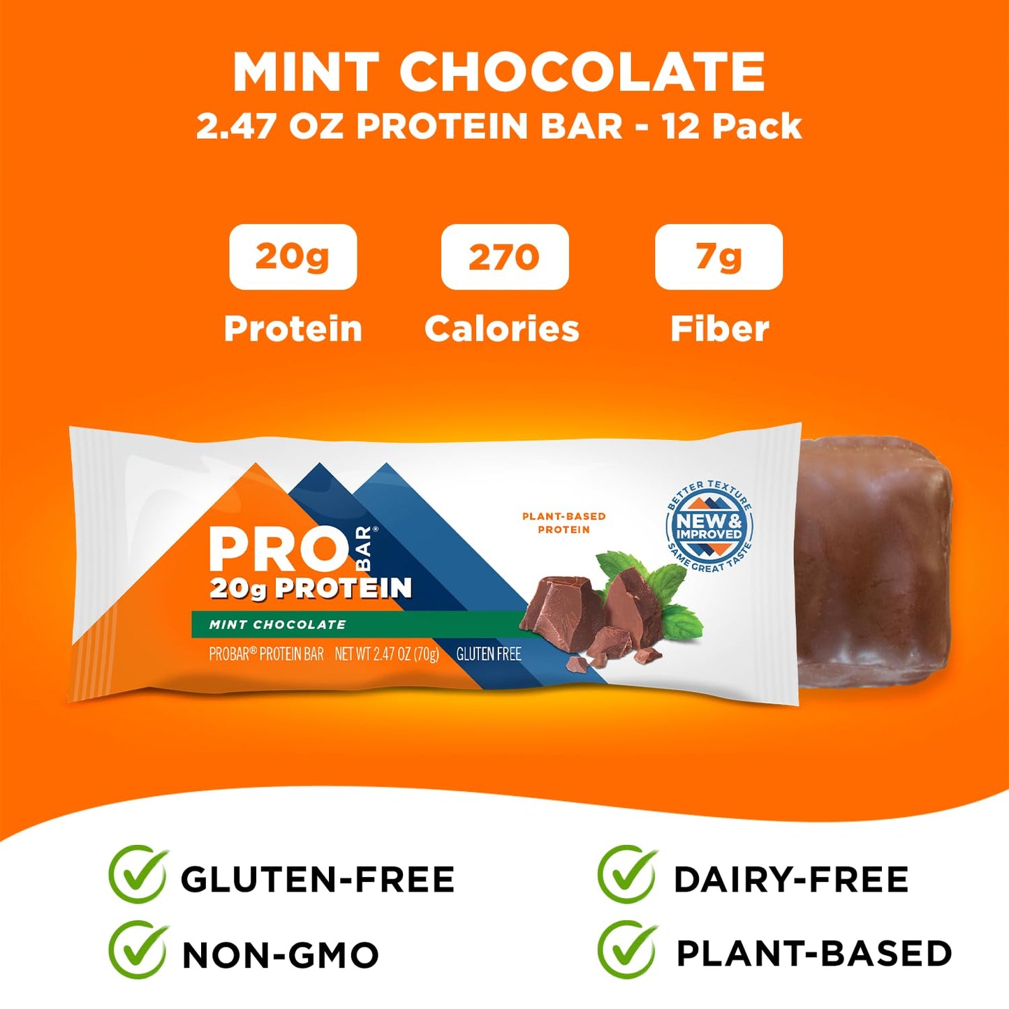 Probar - Protein Bar, Mint Chocolate, Non-Gmo, Gluten-Free, Healthy, Plant-Based, Whole-Food Ingredients, Natural Energy (12 Cou