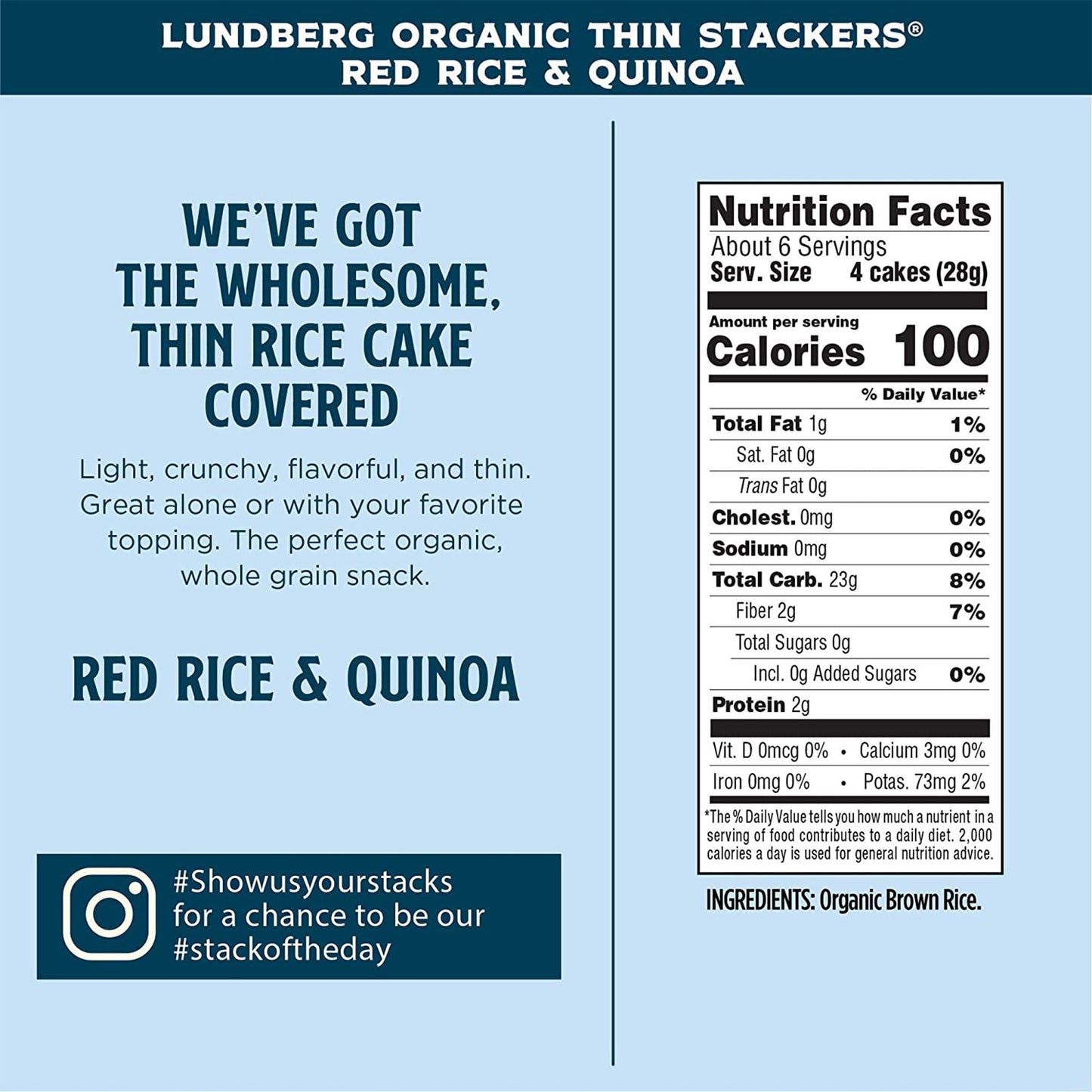 Lundberg Organic Thin Stackers, Red Rice & Quinoa, Salt-Free,Thin Multigrain Rice Cakes, Gluten-Free, Vegan, Healthy Snacks, 6 o