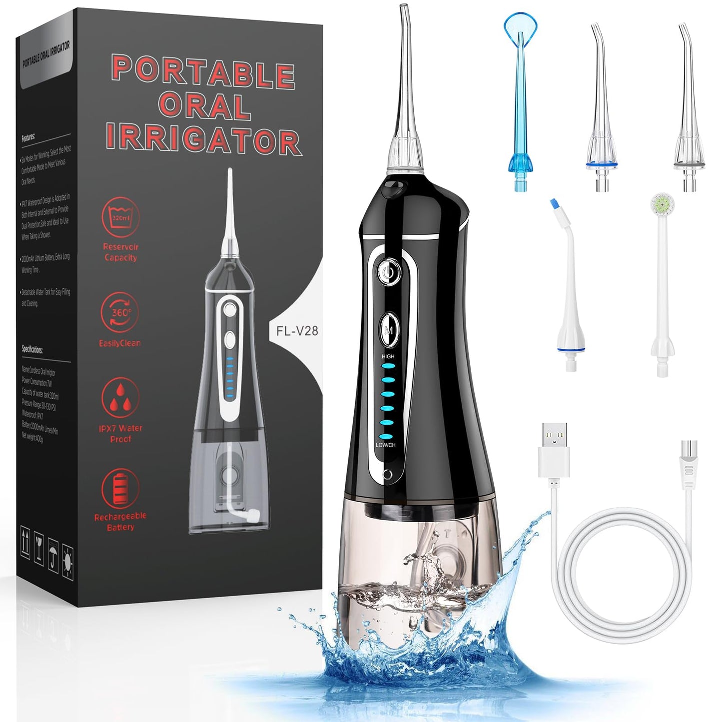 Cordless Water Dental Flosser For Teeth Rechargeable - Fzcok 7 Clean Settings Oral Irrigator For Braces Adults Teeth Cleaning Po