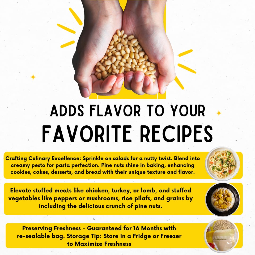 Sunbest Natural Pine Nuts Pignolia 32 Oz (2 Lbs) 1 Pack – Unsalted, Raw, Crunchy, Fresh & Delicious, Kosher Certified - Ideal For Snacking, Topping & Baking - Non-Gmo, Gluten Free