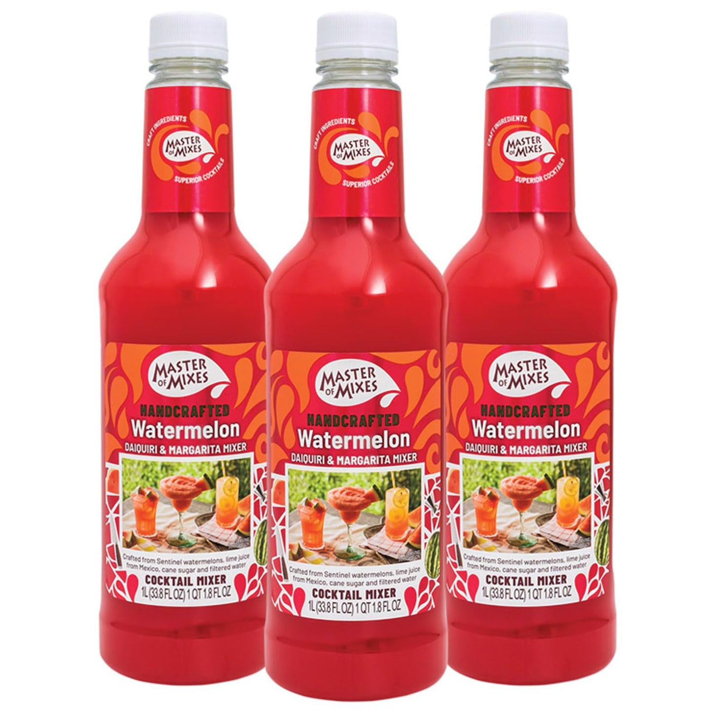 Master Of Mixes Watermelon Daiquiri / Margarita Drink Mix  Ready To Use  1 Liter Bottle (33.8 Fl Oz)  Pack Of 3