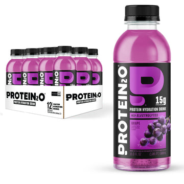 Protein2o Hydration Drink - Clear Whey Protein Isolate & Electrolytes - 15g Protein - 16.9 Fl Oz (Pack of 12) - Grape Flavor