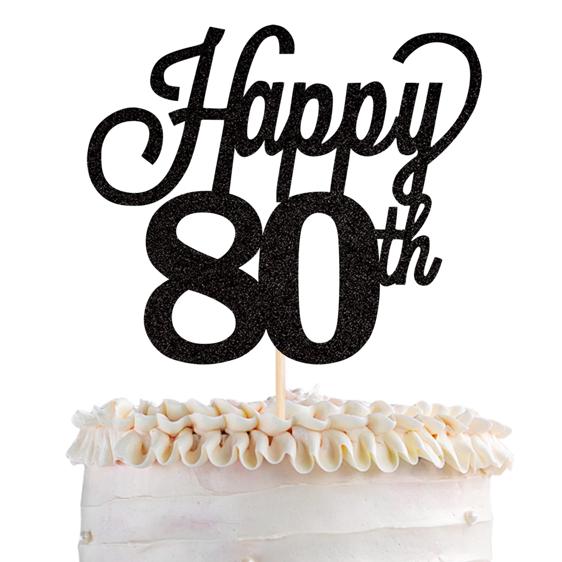 YCTHUNFISH 80th Birthday Cake Topper Black Glitter Bamboo Decoration for Cheers to 80 Years Old Party Supplies