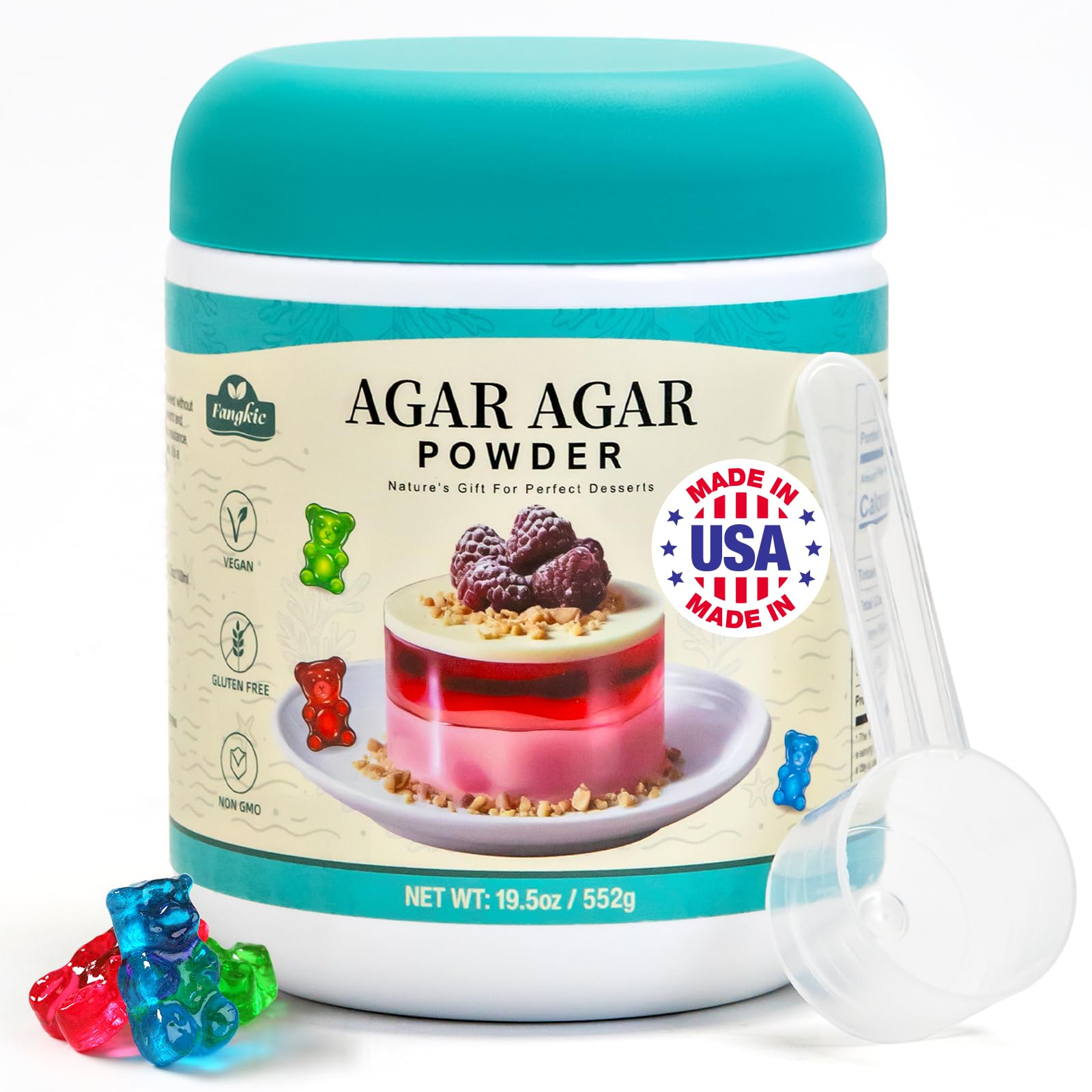 Fangkic Agar Agar Powder - 100% Natural Seaweed Thickener, Unflavored, Vegan, 19.5oz