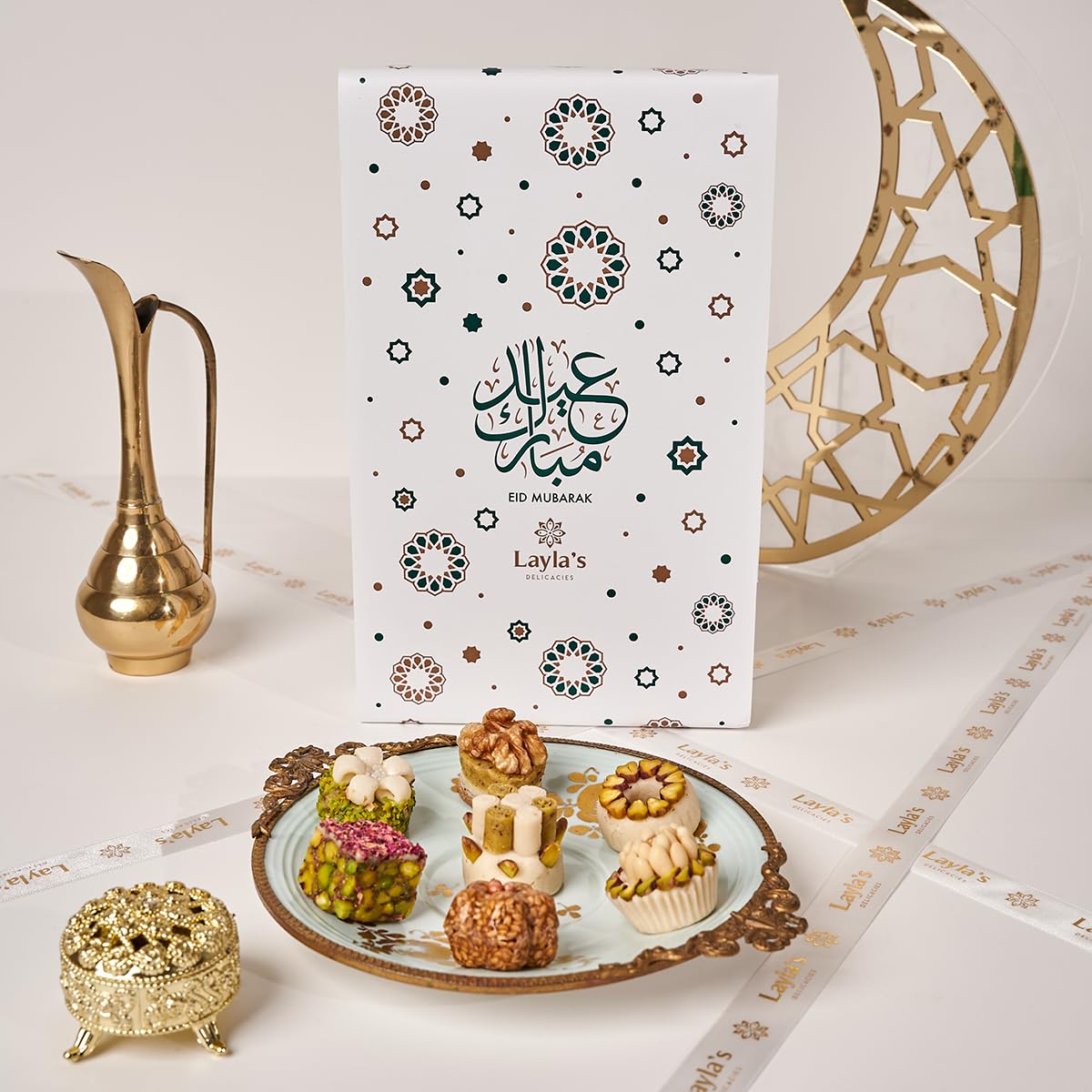 Laylas Delicacies Mediterranean Treats Gift Box For Eid Mubarak - Handmade Healthy Mixed Nutty Flavors Pastries - Halal, Vegetar