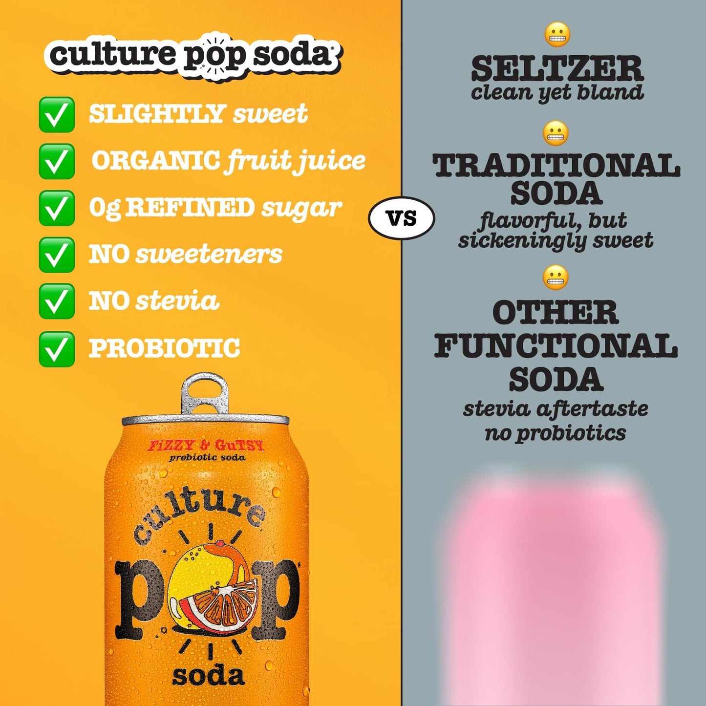 Culture Pop Soda  Most Loved Variety Pack  Probiotic Low Sugar Soda  Sparkling Juice Alternative  Non-GMO  Kosher  Gluten-Free  No Stevia (12pk)