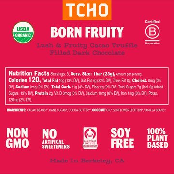 Tcho Born Fruity 72% Dark Chocolate Bars (10 Pack) | Single Origin, Plant Based, Organic & Fair Trade, | Non Gmo, Non-Dairy, Veg