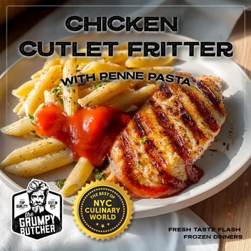 Grumpy Butcher Premium Premade Meals: Chicken Cutlet Fritter & Penne Pasta In Marinara Sauce, 10 Pack (12 Oz Each, 7.5 Lb Total)