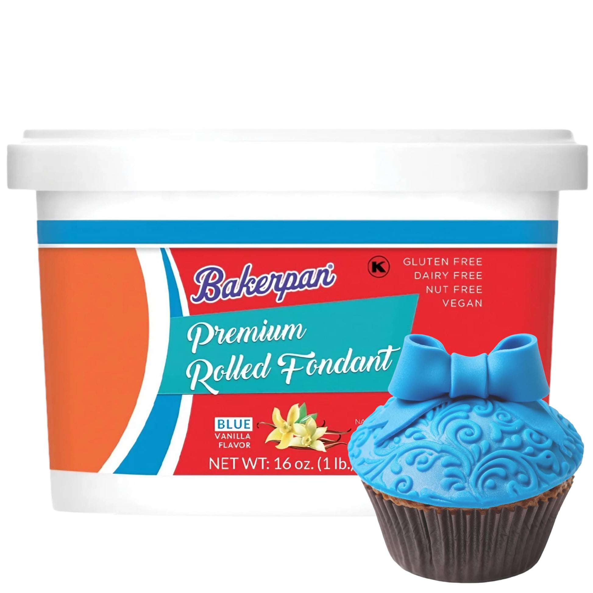 Bakerpan Premium Rolled Blue Fondant For Cake Decorating - 1 Pound, Vanilla Flavor